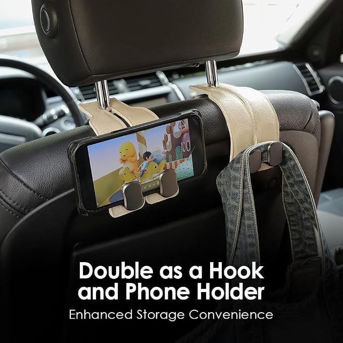 KINIVA Car Seat Headrest Storage Hooks, Set of 2, Suede PU Leather, Double Hooks (06-White 4 Pack) - Image 5