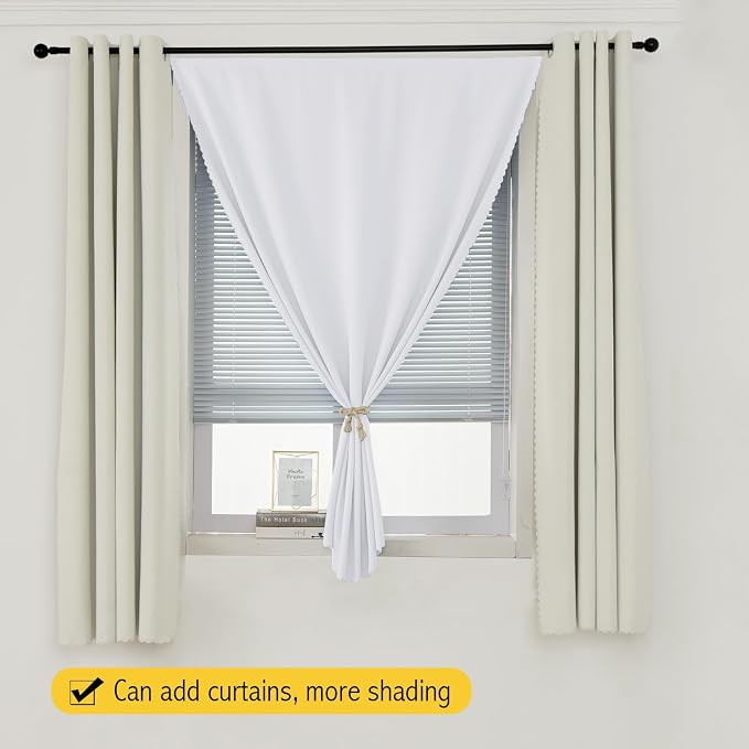 self Adhesive Curtains Portable Blackout Curtain Simple and Easy to Install Bedroom Window Thermal Lnsulated Kitchen Room Darkening Black Small Drapes, 35" W X 71" L, White, 2 Panels - Image 8