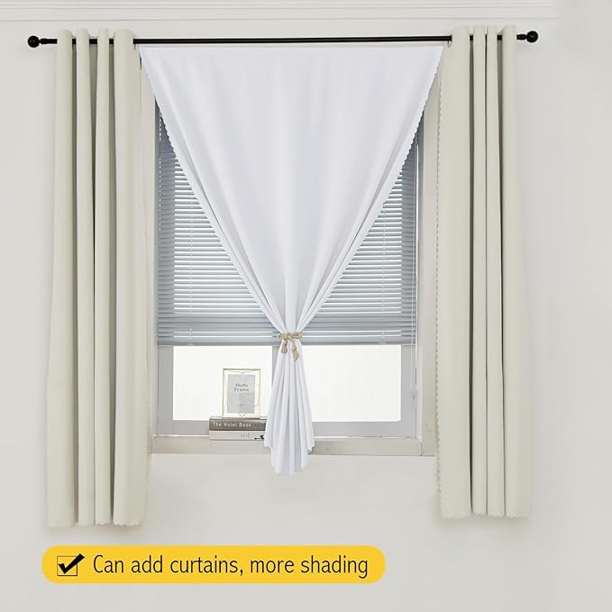 Stick On Blackout Curtains No Drill Required Self Adhesive Window Coverings for Bedroom Living Room Kitchen 70" W x 59" L White 1 Panel - Image 8