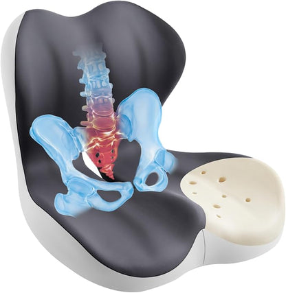 Cool & Dry Seat Cushion & Back Support for Coccyx & Lumbar Relief | Higher Back for Stable Lower-Back Support / Dual-Sided Grip Keeps It in Place / Support Without Sinking / Durable / Washable by Unknown
