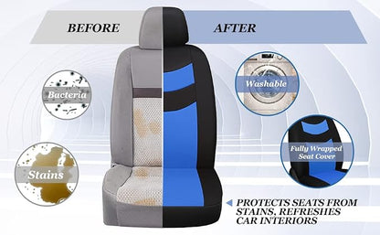 Universal Car Seat Covers for Front Seats, Cloth Front Car Seat Cover, Easy to Install, Breathable and Washable Universal Interior Covers for Auto, SUV, Sedan, Van, Airbag Compatible, Black & Blue - Image 2