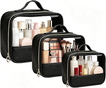 Clear Makeup Bags with Zipper, 3 Pack Clear Cosmetic Bag Set Makeup Organizer TSA Approved Travel Toiletry Bag for Carry-on & Checked Luggage Water Resistant Car Storage Organizer Women by FFpaw