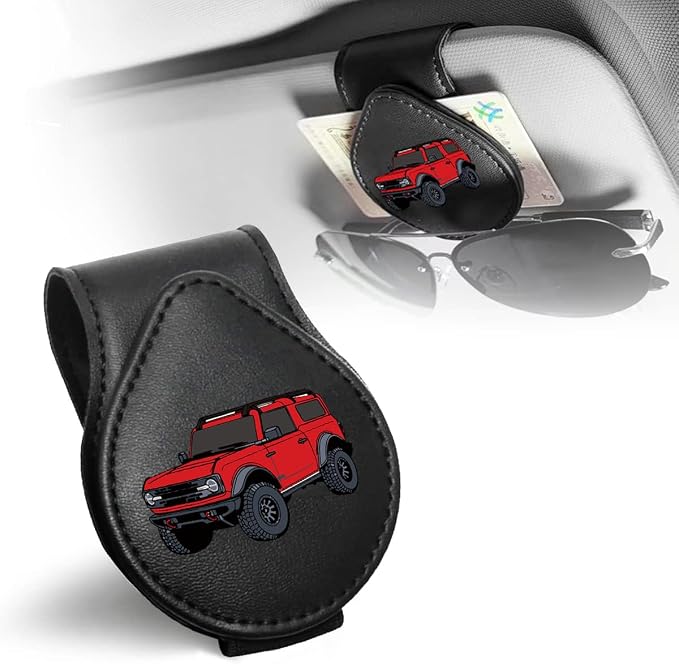 Sunglasses Holder for Bronco, Leather Glasses Frame | Eyeglass Hanger Card Clip for Car Sun Visor,Sunglasses Holder Compatible with Bronco (Red) by Unknown