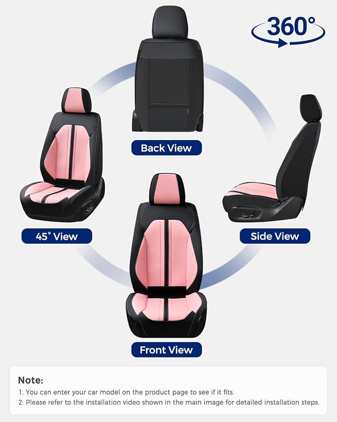Huidasource Car Seat Covers Front Seats, Luxury Faux Leather Front Seat Covers, Compatible with Airbags, Seatbelt Buckles, Cooling＆Heating, Universal Fit for Most Cars, Vans, Trucks, SUVs, Black＆Pink - Image 7