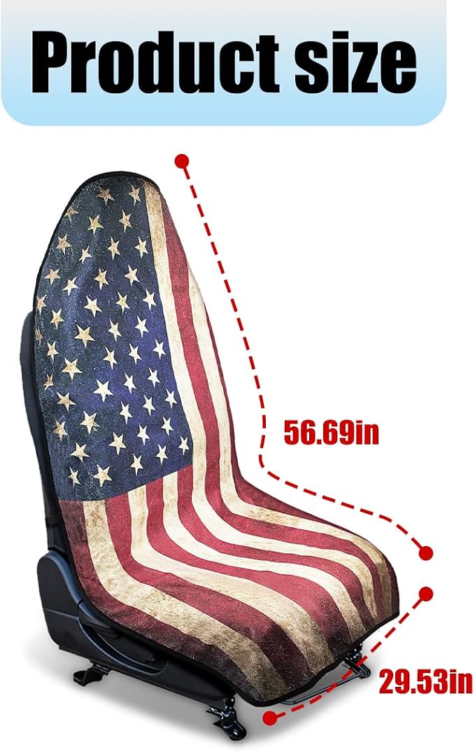 Mandark Ameican Flag Waterproof Towel Car Seat Cover, Sweatproof Non Slip Bucket Carseat, Patriotic Machine Washable Vehicle Bucket Frontseat Protector Accessories, Universal Fit(Flag) - Image 2