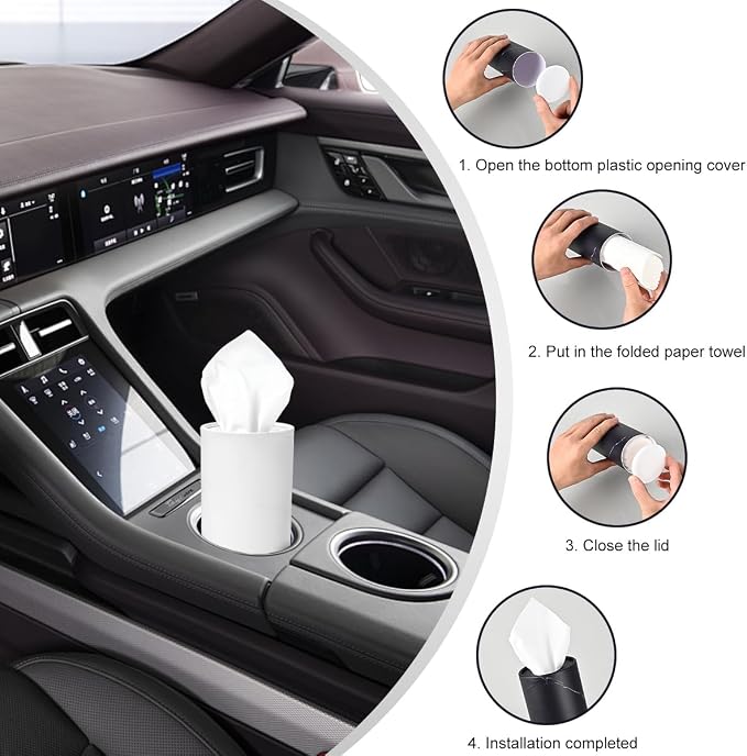 DXNQ 4 PCS Car Tissues Holder, Car Cup Holder Refillable Travel Tissues Tube with Facial Tissues, Portable Cylinder Round Tissue Boxes Container Decor for Car Office Home (White) - Image 5