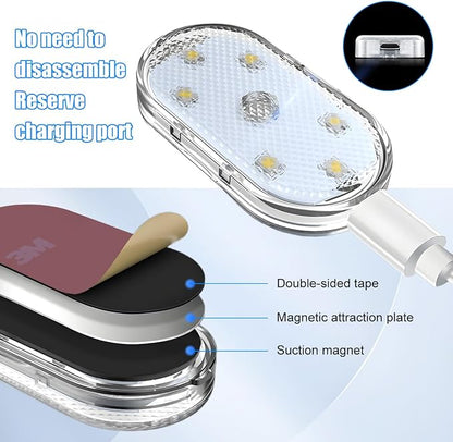 4PCS Car Interior Wireless Led Lights, 6 Bright LED Lamp Beads Magnetic Vehicle Ambient Light, Portable Touch USB Rechargeable Automotive Night Lighting Accessories, Universal Fit (White) - Image 4