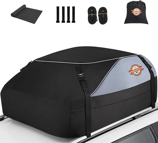Sailnovo 15 Cu Ft Rooftop Cargo Carrier, Waterproof Soft Shell Roof Bag | Fits Vehicle with/without Rack, Anti-Slip Mat, 4 Reinforced Straps, 4 Door Hooks, Ideal for Camping and Road Trips by Sailnovo