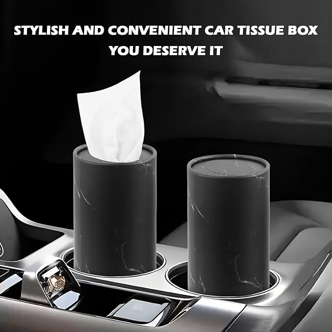4PCS Pull Out Cars Tissue Holder,Refillable Car Tissues Cylinder with 30-Count Per Box,Multifunctional Car Tissue Box for Cars as Automotive Garbage Cans/Pen Holders (Marble Black) - Image 3