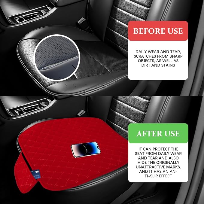 Leather Front Car Seat Cover, Anti-Slip Car Seat Bottom Covers, Full Wrapped Bottom Seat Protectors with Storage Pocket, Universal Comfortable Seat Cushion Fit Vehicles SUVs Trucks (K2-Red) - Image 6