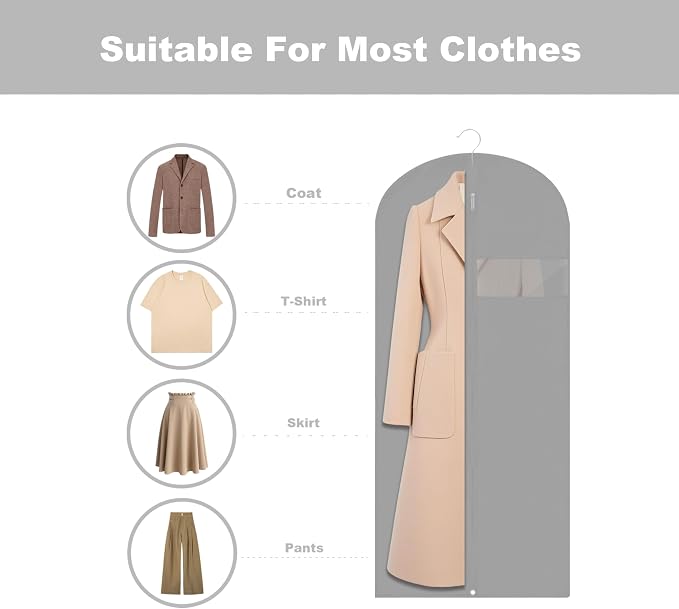 Garment Bags for Hanging Clothes, 45'' Suit Bag Cover for Storage and Travel, Dress Bags for Gowns Long (Grey) - Image 3