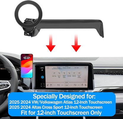 Car Phone Holder for 2025 2024 VW/Volkswagen Atlas/Altas Cross Sport Accessories 12-Inch Touchscreen, 360° Rotation Cell Phone Mount Compatible with MagSafe, for All Smartphones - Image 2