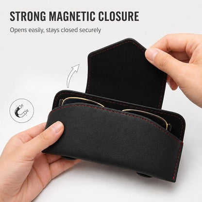 Leather Sunglasses Holder for Car Visor, Magnetic Case, Black | Fully enclosed cowhide case protects lenses; magnetic one-hand closure clips securely to most car, SUV, and truck visors. - Image 3