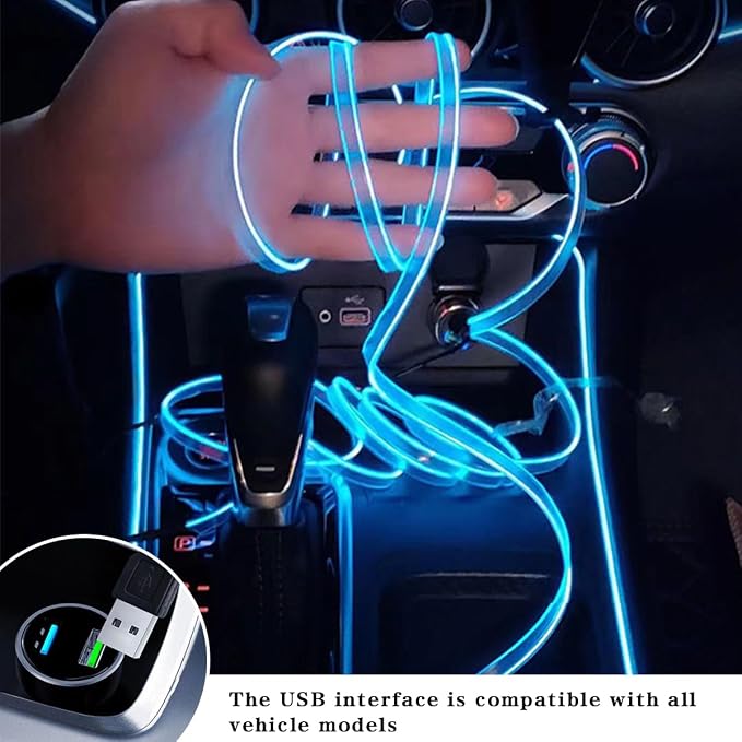 EL Wire Car Interior LED Strips Lights, 16FT 5V USB Auto Neon Light Strip, Electroluminescent Vehicle Interior Ambient Lighting Decor Accessories, Universal for RV, SUV, Truck (Purple) - Image 2