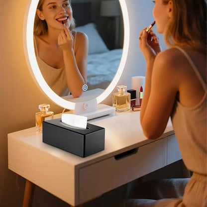 Y-in Hand Tissue Box Cover, Rectangle Facial Tissue Holder with Bottom, Decorative Storage Organizer Box for Bathroom Vanity, Countertops, Dressers, Night Stand, Parlors and Offices - Matte Black - Image 2