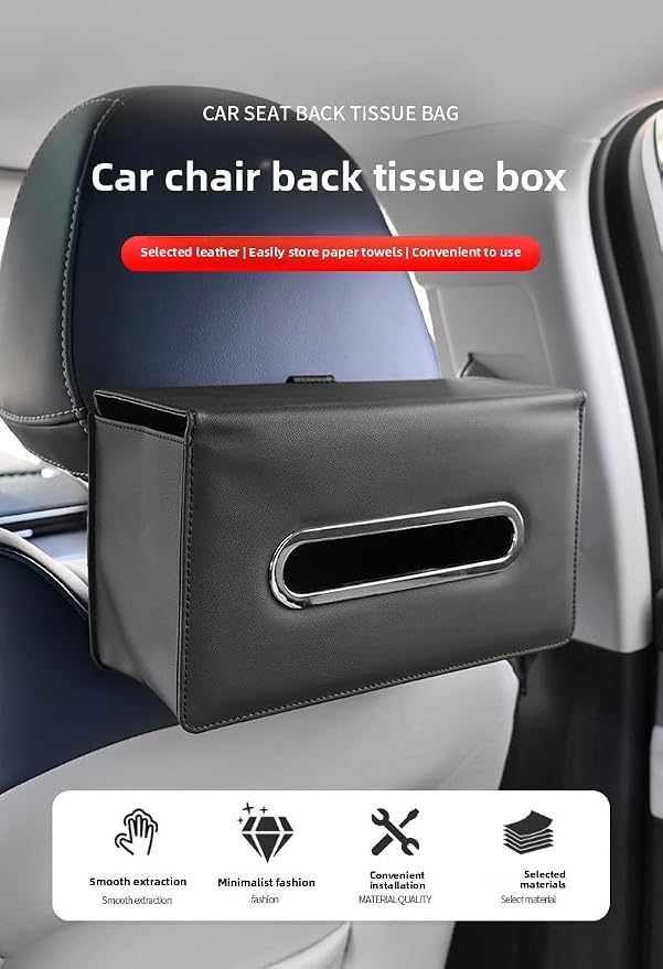 Car Tissue Holder - Backseat Napkin Tissue Organizer, Durable and Adjustable Car Tissue Box Organizer for Vehicles, Universal Fits for 100 120 150 Rectangular Tissue Box (Gray) - Image 2