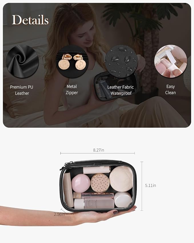 Mini Makeup Bag with Small Cosmetic Bag Travel Essentials Organizers,TSA Approved Toiletry Bag Makeup Pouch Clear Cosmetic Bags for Women Men,Black - Image 4