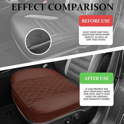 Leather Front Car Seat Covers, Car Bottom Seat Cover, Anti Slip Leather Auto Front Seat Cushion Cover with Storage Pocket, Waterproof Bottom Auto Seats Cushion Pad Mat for Vehicles (Coffee) - Image 4