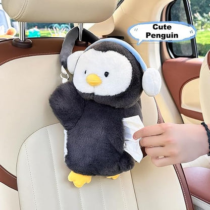 Penguin Car Tissue Holder Plush Cute Hanging Paper Towel Dispenser for Handle or Seat Back Soft Animal Design for Car Home Bathroom - Image 4