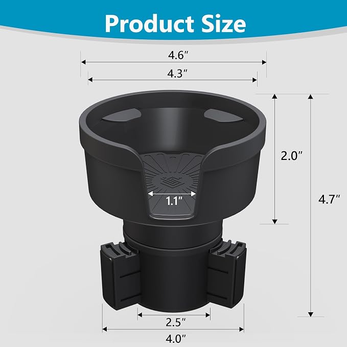 SEVEN SPARTA Car Cup Holder Expander for 10-24oz Travel Mugs & Coffee Cups | Low Profile Version for Yeti, Stanley & Hydro Flask Mugs 10-24oz, Adjustable Offset Base with Lock Ring, Fits 3.5"-4" Cups - Image 9