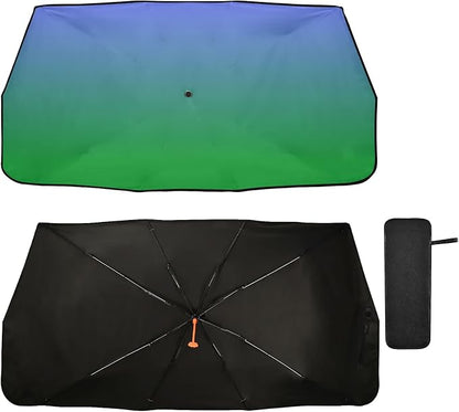 Blue Green Car Sun Shade Windshield Car Umbrella Foldable Uv Ray Reflector Front Window Sun Shade Visor Shield Cover by Wudan