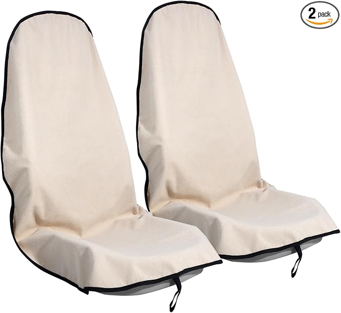 Car Seat Cover Protector Front Seats,for Gym Workout,Running,Swimming,Beach and Hiking,Waterproof Sweat Towel Bucket Seat Covers for Cars SUV Trucks (Off-White, 2Pcs) by LoyaGour
