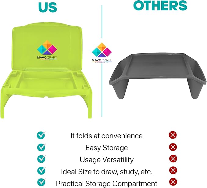 MAVOCRAFT Foldable Kids Lap Tray with Storage - Portable Lap Desk Kids & Adults - Kids Lap Desk for Breakfast in Bed, Serving Tray, Car Desk & Gaming (Green) - Image 5
