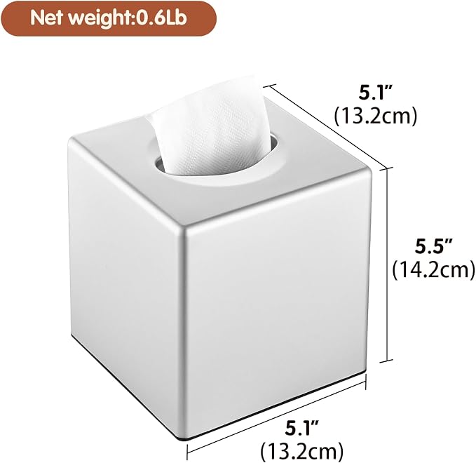 Y-in Hand Tissue Box Cover, Decorative Square Facial Storage Tissue Box Holder, Home Accessories for Bathroom Vanity Countertops, Dressers, Night Stand, Parlors and Office - Silver - Image 3