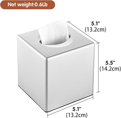 Y-in Hand Tissue Box Cover, Decorative Square Facial Storage Tissue Box Holder, Home Accessories for Bathroom Vanity Countertops, Dressers, Night Stand, Parlors and Office - Silver - Image 3