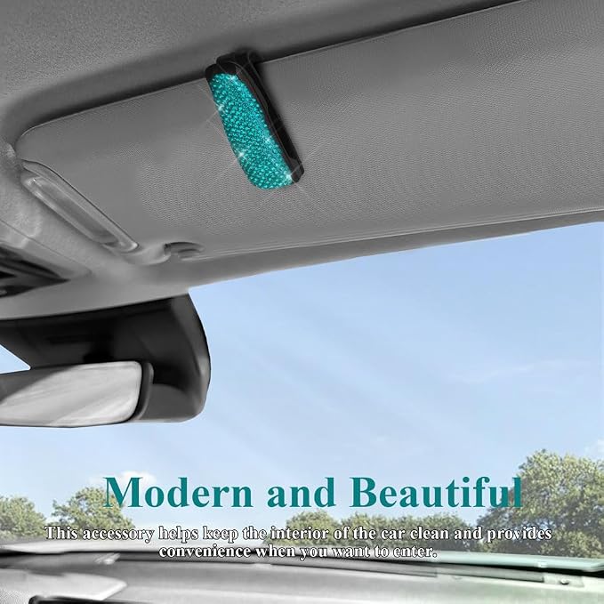 2PCS Glasses Holders for Car Sun Visor, Fashion Bling Crystal Rhinestones Car Eyeglasses Sunglasses Hanger Mount with Ticket Card Clip, Universal Vehicle Visor Accessories for Women Men (Lake Blue) - Image 7