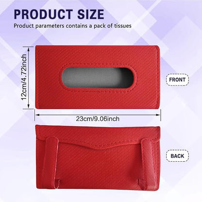 Car Visor Tissue Holder, Tissue Box Holder for Car, Leather Auto Sun Visor Napkin Case Mask Dispenser, Automotive Accessories Rectangular Hanging Auto Napkin Box Fit for Most Vehicles (Red) - Image 2