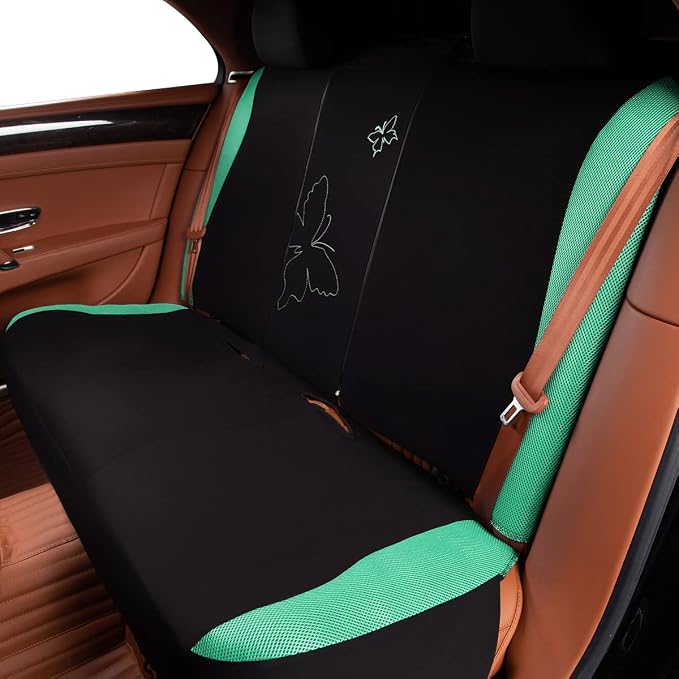 Flying Banner Butterfly car seat Covers ful Set Fashion Universal Lady Woman Female Rear Bench Split Colorized (Mint Green, Full Set - Lace) - Image 7