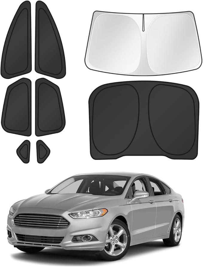 Canvcle Window Shades for 2013-2021 Ford Fusion Accessories Windshield Sun Shade Side Rear Window Covers Sunshade Sun Visor Shield Privacy Protection for Camping Keep Vehicle Cool Black 8PCS by Canvcle