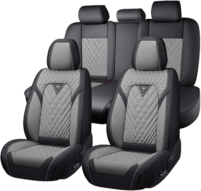 for Toyota Highlander Seat Covers 2001-2026,Nappa Leather, 360° Full Protection, Thick Padding & Memory Foam, Waterproof & Stain-Resistant Seat Cover for Toyota Highlander (5 Seat,Black&Gray) by Unknown