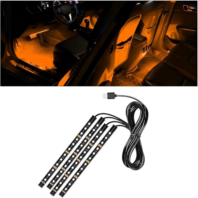 Car LED Strip Light, 12V 48 LED Vehicle Under Dash Neon Ambient Night Decor Lamp with USB Port, Automotive Interior Lighting Accessories, Universal for SUV Truck Sedan (Orange) by Ywdiml