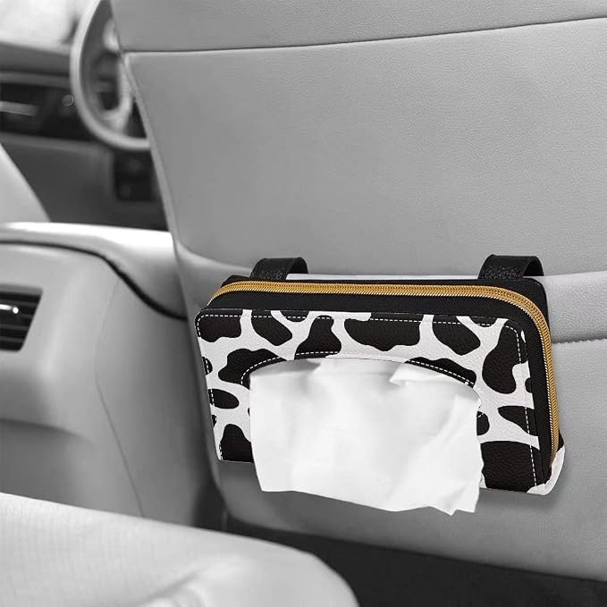Biyejit Dog Paw Cow Print 2 Pack Car Tissue Holder, Sun Visor Napkin Holder, PU Leather Backseat Tissue Case Holder for Car Decorations - Image 4