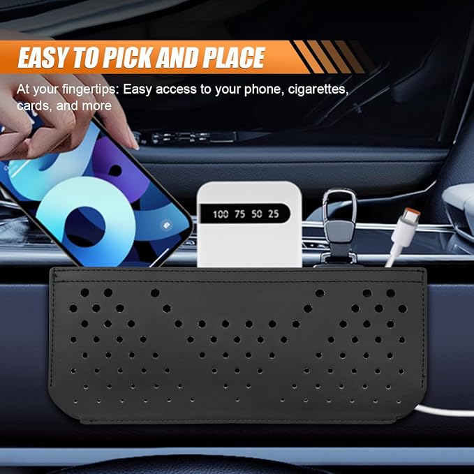 Car Seat Side Pocket Organizer, Multifunctional Mini Console Storage Bag for Phone, Keys, Sunglass, Wallet, PU Leather Tray Pouch Car Organizer Accessories for Seat, Door, Window, Console (Black) - Image 4