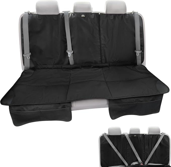 Car Seat Protector, Under Child Car Seats Cover | Waterproof, 3 Functional Rear Belts, Baby Carseat Cushion, Covers Fabric and Leather Seats | 4Pockets Non-Slip Thick Padding by CARICAR