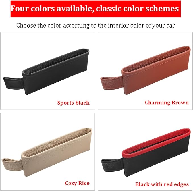 2PCS Car Seat Gap Filler Organizer, Leather Seat Gap Catcher Holder Pocket for Phones Keys Glasses, Auto Center Console Side Crevice Stopper Storage Box, Universal for Vehicles (Beige) - Image 5