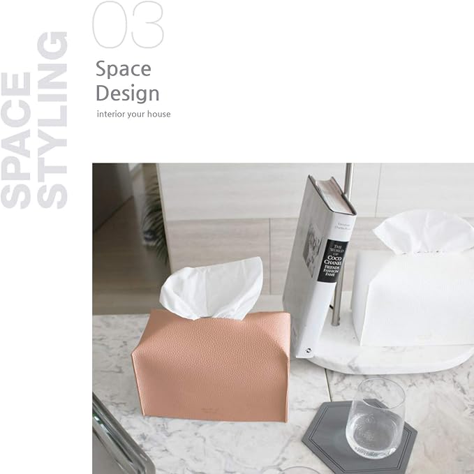 Carrotez Tissue Box Cover, [Refined] Modern PU Leather Rectangular Tissue Box Holder - Decorative Holder/Organizer for Bathroom Vanity Countertop, Night Stands, Office Desk 9.5"X5"X5" - Peach Pink - Image 4
