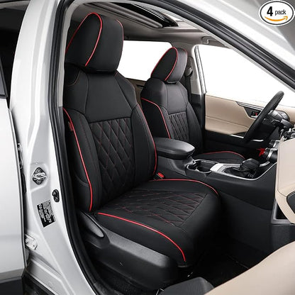 EKR Ranger Seat Covers Custom Fit for Ford Ranger (SuperCrew) XL/XLT/Lariat 2019-2023,4 Door Rear Bench Seats, Leather Car Seat Cover for Truck Full Set- Faux Leather(Black with Red Piping) by EKR
