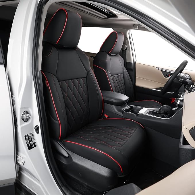 EKR Corolla Seat Cover Custom Fit for Toyota Corolla 2020 2021 2022 L/LE,Leather Car Seat Cover Full Set-Faux Leather(Black with Red Trim) by EKR