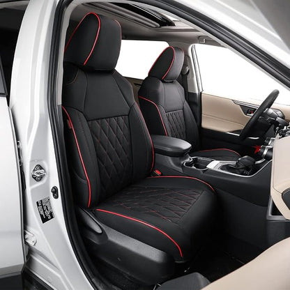 EKR Corolla Seat Cover Custom Fit for Toyota Corolla 2020 2021 2022 L/LE,Leather Car Seat Cover Full Set-Faux Leather(Black with Red Trim) by EKR