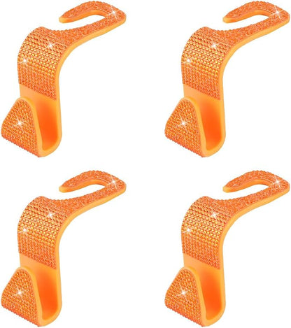 4PCS Bling Car Seat Headrest Hook, Crystal Rhinestone Backseat Hanger Organizer for Purse Handbag Umbrella, Shiny Auto Interior Seat Back Storage Holder Hook, Universal Fit (Orange) - Image 7