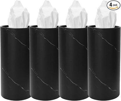 4 PCS Car Tissue Holder, Refillable Auto Cup Holder Napkin Tube Container with Facial Tissues, Portable Tissue Cylinder Box Paper Towel Organizer for Vehicle Office Home (Black) by XJVSS
