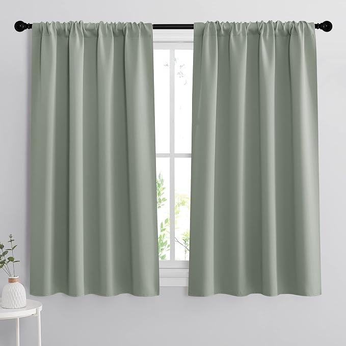 RYB HOME Small Window Curtains 45 inches Length for Kitchen Cafe Bathroom | Room Darkening Curtains & Drapes, Energy Saving, Thermal Insulated, For Kids Bedroom, W42 x L45, Sea Green, 2 Panels by RYBHOME