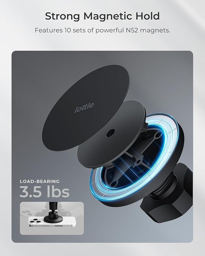 iOttie iTap 3 Magnetic Air Vent Car Mount Phone Holder with Magnetic Ring Adapter. Compatible with iPhone, Samsung Galaxy, Google Pixel, Huawei, LG, and All Qi Compatible Smartphones - Image 2