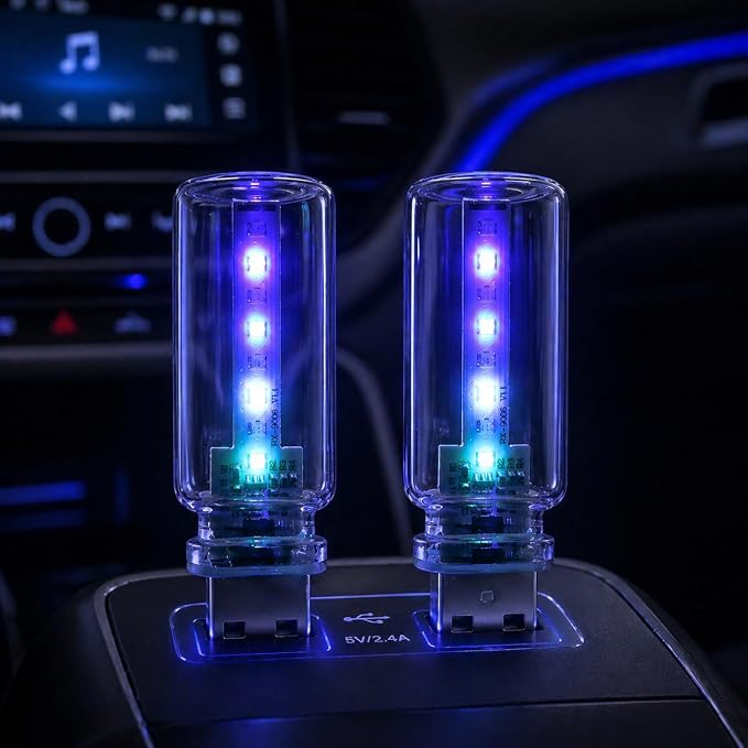 KENANEK 2PCS USB Car Interior Ambient Light, Touch Control LED Mood Lights, Dimmable 7 Colors, Portable Mini USB Light for Car, Bedroom, Camping & Party (Clear LED) by Unknown