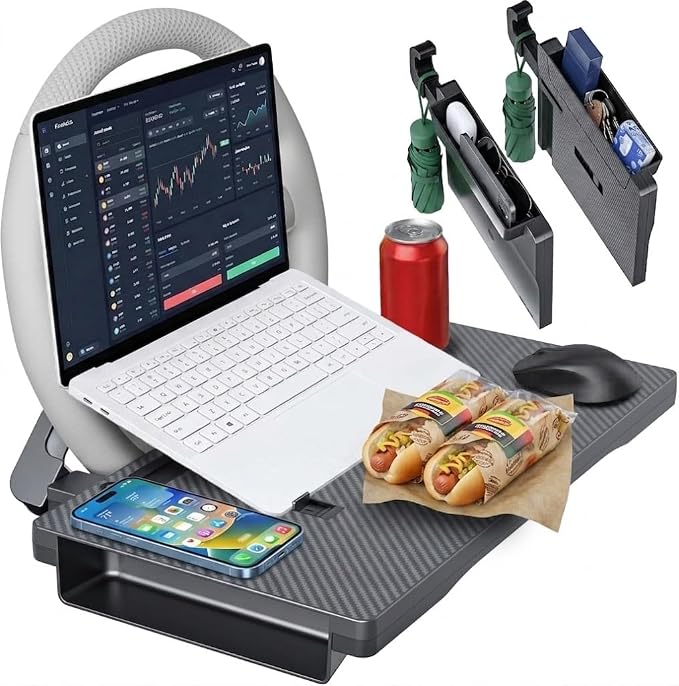 3-in-1 Car Steering Wheel Desk & Seat Gap Organizer, Foldable | Laptop Work Tray & Portable Eating Tray, Adjustable Vehicle Desk, For Writing, Dining, Road Trip, Office Work For Cars Suvs by Unknown