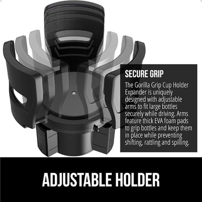 GORILLA GRIP Patent Pending Adjustable Car Cup Holder Expander, Keeps Water Bottle Secure, Expands to Fit 18 to 48 oz Large Bottles, Yeti, Owala, Stanley with Handle, Coffee Mug Insert for Cars, Black - Image 3